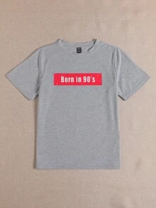 SHEIN Unity Camiseta con estampado de letra de manga corta - Gris Claro - Ver 5