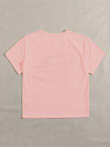 SHEIN Unity Camiseta de manga corta con estampado de slogan - Rosa Pálido - Ver 2