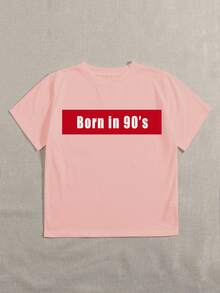 SHEIN Unity Camiseta de manga corta con estampado de slogan - Rosa Pálido - Ver 4