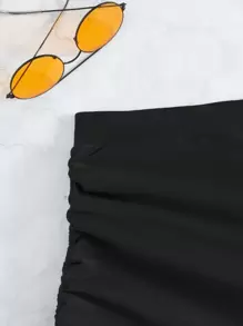 SHEIN Swim Summer Beach Plain Drawstring Tie Side Bikini Bottom - Black - View 3