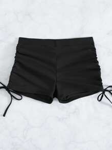 SHEIN Swim Summer Beach Plain Drawstring Tie Side Bikini Bottom - Black - View 4