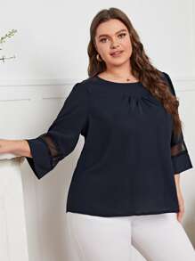 EMERY ROSE Áo sơ mi Plus Size màu trơn Giải trí - Màu xanh hải quân - Xem 3
