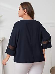 EMERY ROSE Áo sơ mi Plus Size màu trơn Giải trí - Màu xanh hải quân - Xem 2