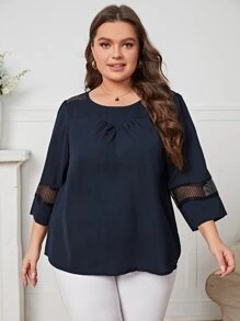 EMERY ROSE Áo sơ mi Plus Size màu trơn Giải trí - Màu xanh hải quân - Xem 1