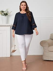 EMERY ROSE Áo sơ mi Plus Size màu trơn Giải trí - Màu xanh hải quân - Xem 4