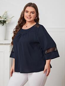 EMERY ROSE Áo sơ mi Plus Size màu trơn Giải trí - Màu xanh hải quân - Xem 5