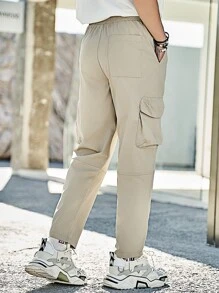 Manfinity Hombres Pantalones cargo con parche de letra - Caqui - Ver 2