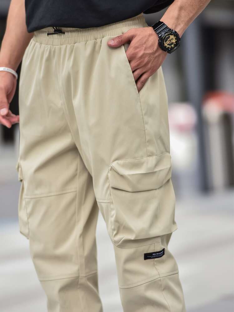 Manfinity Men Letter Patched Cargo Pants - Khaki - View 4