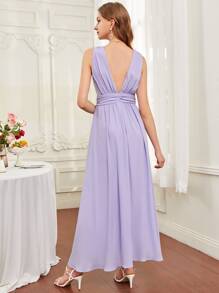 SHEIN Belle 無袖高衩褶邊連衣裙 - 紫丁香色 - 查看 2