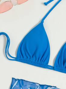 3packs Fluid Pattern Halter Triangle Bikini & Beach Skirt - Blue - View 3