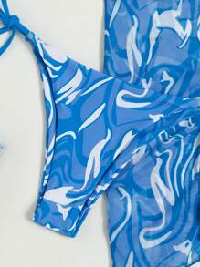 3packs Fluid Pattern Halter Triangle Bikini & Beach Skirt - Blue - View 4