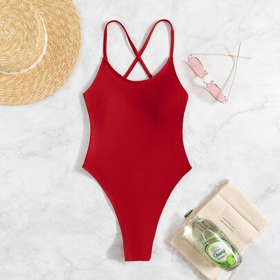 Solid Backless One Piece Swimsuit