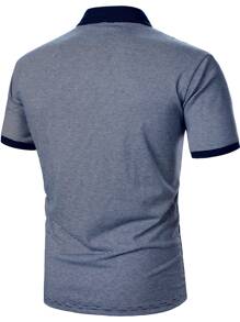 Manfinity Homme Men Striped Print Contrast Trim Polo Shirt - Blue and White - View 2