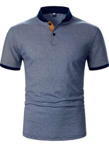 Manfinity Homme Men Striped Print Contrast Trim Polo Shirt - Blue and White - View 3