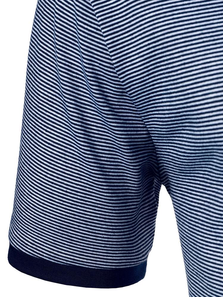 Manfinity Homme 男士條紋印花拼接邊POLO衫 - 藍白色 - 查看 6