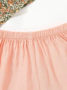 SHEIN 小女童小碎花荷葉邊蝴蝶結上衣和短褲