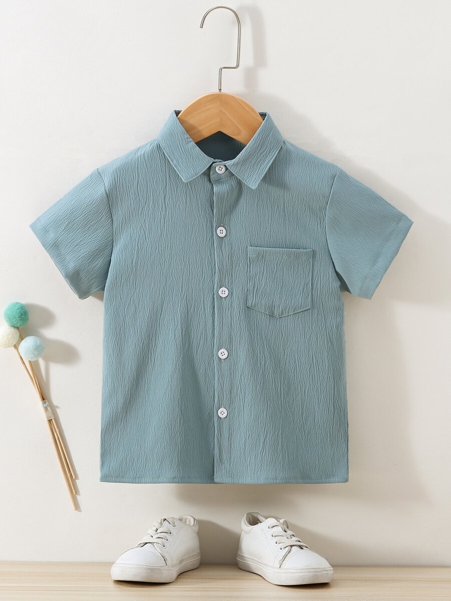 Toddler Boys Patched Pocket Textured Button Front Shirt - Mint Green - View 1