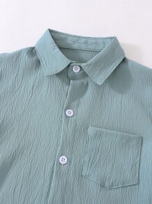 Toddler Boys Patched Pocket Textured Button Front Shirt - Mint Green - View 3