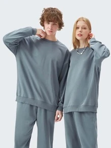 INFLATION 男士素色落肩袖運動衫 - 灰色 - 查看 1