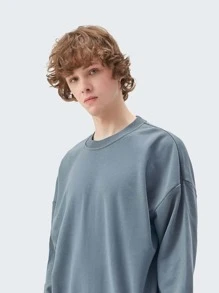 INFLATION 男士素色落肩袖運動衫 - 灰色 - 查看 3