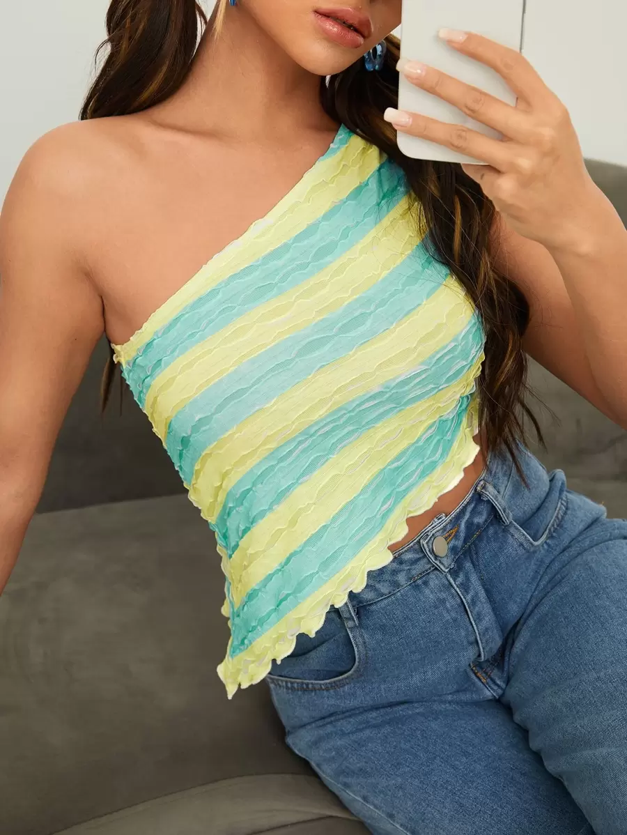 Soleia Colorblock One Shoulder Top - Multicolor - View 1