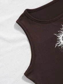 SHEIN Unity Sun And Moon Print Crop Tank Top - Brown - View 4