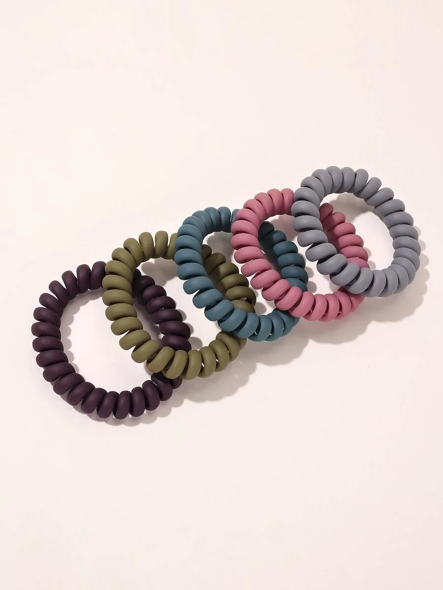 5pcs Solid Phone Cord Hair Tie - Multicolor - View 1