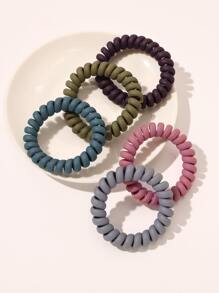 5pcs Solid Phone Cord Hair Tie - Multicolor - View 2