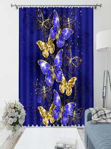 2 piezas Cortina con estampado de mariposa - azul real - Ver 1
