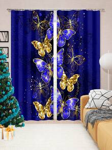 2 piezas Cortina con estampado de mariposa - azul real - Ver 2