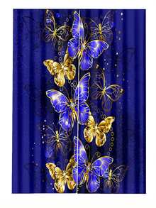 2 piezas Cortina con estampado de mariposa - azul real - Ver 5
