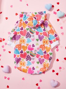 Valentine's Day Lightweight Colorful Heart Striped Lips Cat Dog Hooded Pet Sweatshirt - Multicolor - View 1