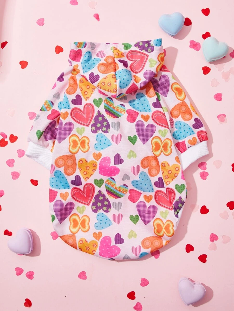 Valentine's Day Lightweight Colorful Heart Striped Lips Cat Dog Hooded Pet Sweatshirt - Multicolor - View 1