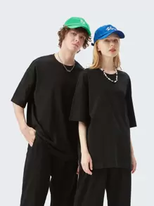 INFLATION Áo thun trơn trễ vai nam - màu đen - Xem 1