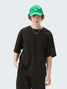 INFLATION Áo thun trơn trễ vai nam - màu đen - Xem 3