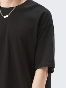 INFLATION Áo thun trơn trễ vai nam - màu đen - Xem 4