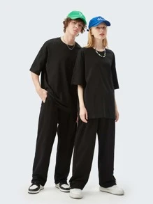 INFLATION Áo thun trơn trễ vai nam - màu đen - Xem 5