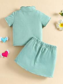 嬰兒愛心和字母圖案小高領T恤和裙子 - 薄荷綠 - 查看 2