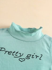 嬰兒愛心和字母圖案小高領T恤和裙子 - 薄荷綠 - 查看 5