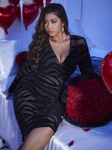 Đầm Plus Size cắt Chia Trọn gói Sọc ngựa vằn Gợi cảm - màu đen - Xem 6