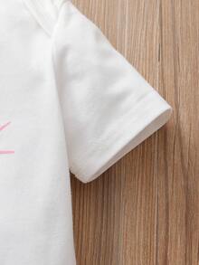 嬰兒字母圖案連身背心和條紋圖案二層下擺半身裙附髮帶 - 彩色 - 查看 3