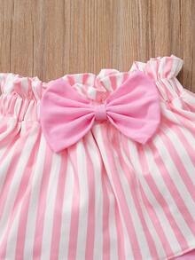 嬰兒字母圖案連身背心和條紋圖案二層下擺半身裙附髮帶 - 彩色 - 查看 4