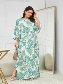 Mulvari Plus Size Baroque Print Split Hem Dress