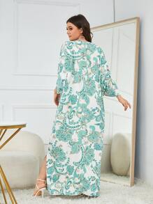 Mulvari Plus Size Baroque Print Split Hem Dress