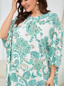 Mulvari Plus Size Baroque Print Split Hem Dress