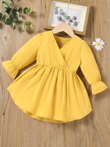 Đầm em bé Xù Trọn gói màu trơn Dễ thương - Màu vàng - Xem 1