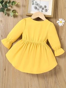 Đầm em bé Xù Trọn gói màu trơn Dễ thương - Màu vàng - Xem 2