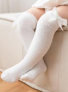 1對兒童蝴蝶結過膝襪，春夏季版 - 白色 - 查看 3