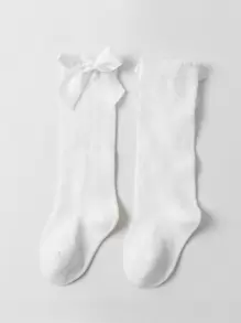 1對兒童蝴蝶結過膝襪，春夏季版 - 白色 - 查看 4