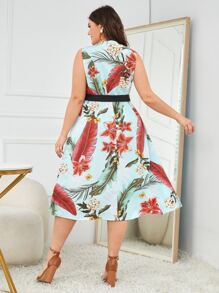 Mulvari Plus Tropical Print Belted Dress - Multicolor - View 2